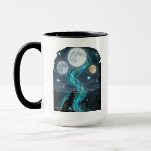 Drei-Mond-Wolf-Aurora - Mystischer Nachthimmel Tasse