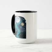 Drei-Mond-Wolf-Aurora - Mystischer Nachthimmel Tasse (Vorderseite Links)
