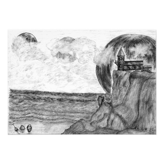 Drei Monde Ein Tag Am Strand Bleistift Zeichnen Fotodruck Zazzle De