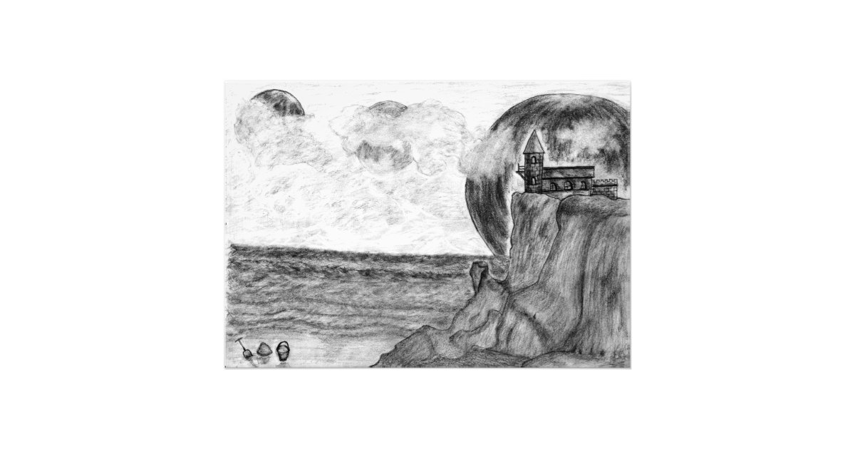 Drei Monde Ein Tag Am Strand Bleistift Zeichnen Fotodruck Zazzle De
