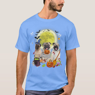 Drei Mops Hunde Hexe Beängstigendes Mummy Hallowee T-Shirt