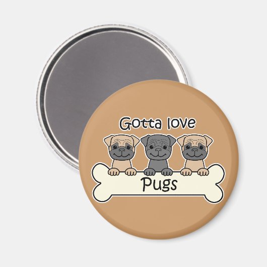 Drei Möpsen Magnet (Vorderseite/Rückseite)