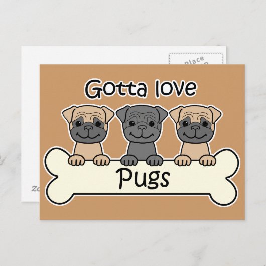 Drei Möpsen Postkarte (Vorne/Hinten)