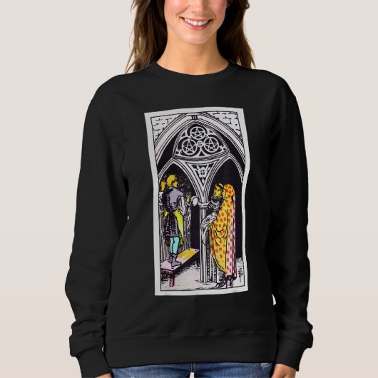 Drei Münzen oder Pentagramme Vintager Tarot-Fahrer Sweatshirt (Vorderseite)