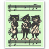 Drei Musical Black Cats Sheet Music Green Aufkleber (Vorderseite)