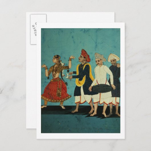 Drei Musiker und ein tanzendes Mädchen, Tanjore, T Postkarte (Vorne/Hinten)