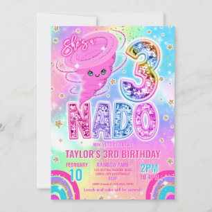 Drei Nado Regenbogen Glitter 3. Geburtstagsfeier  Einladung
