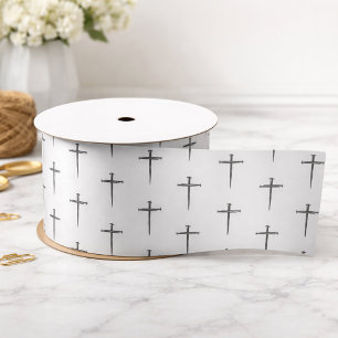 Drei Nägel Kleines Kreuz Schwarz und Weiß Satinband