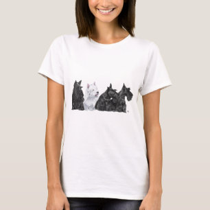 Drei neugierige Scotties und ein Westie T-Shirt