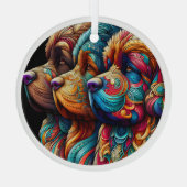 Drei Newf Heads Circle Glass Ornament (Rückseite)
