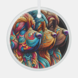 Drei Newf Heads Circle Glass Ornament Aus Glas