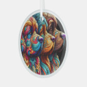 Drei Newf Heads Circle Glass Ornament Aus Glas (Vorderseite links)