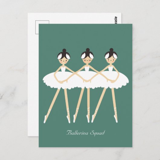 Drei Niedliche Ballerinas, weiße Kleider Postkarte (Vorne/Hinten)
