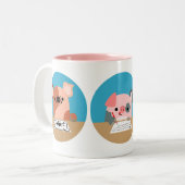 Drei niedliche Cartoon-Ferkel an der Studien-Tasse Zweifarbige Tasse (Vorderseite Links)