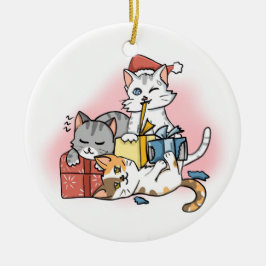 Drei Niedliche Cartoon Weihnachts-Kitten-Packungen Keramik Ornament