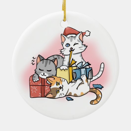Drei Niedliche Cartoon Weihnachts-Kitten-Packungen Keramik Ornament (Hinten)
