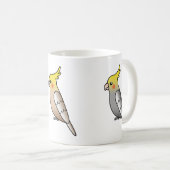Drei Niedliche Cockatiel-Cartoon-Vögel Kaffeetasse (VorderseiteRechts)