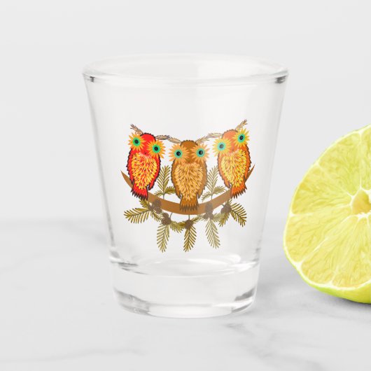 Drei niedliche Eule Schnapsglas (Vorderseite)