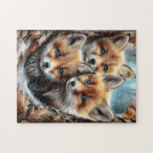 Drei niedliche Fuchswelpen im Wald Puzzle (Horizontal)