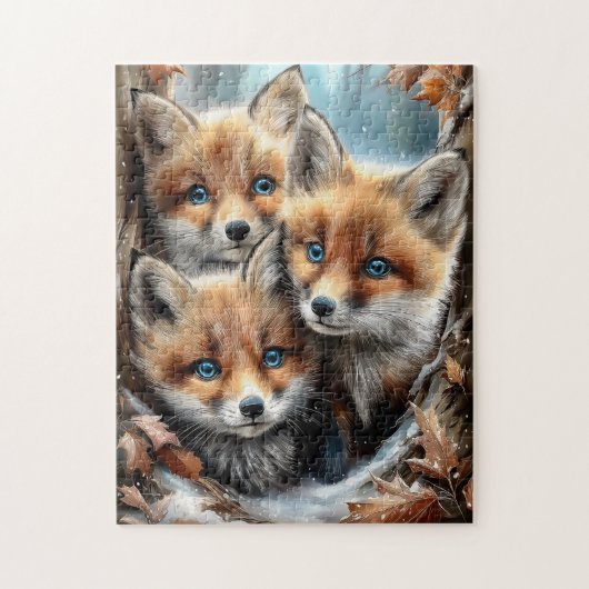 Drei niedliche Fuchswelpen im Wald Puzzle (Vertikal)