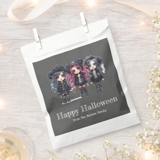 Drei Niedliche Gothic Girls Happy Halloween Geschenktütchen (Ausgeschnitten)