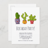 Drei Niedliche Kakteen in Blume Pots Fun Illustrat Einladungspostkarte (Vorne/Hinten)