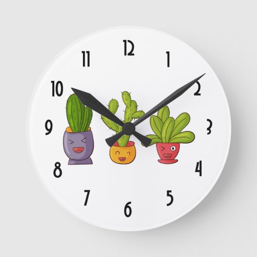 Drei Niedliche Kaktus in der Blume Pots Fun Illust Runde Wanduhr (Vorderseite)