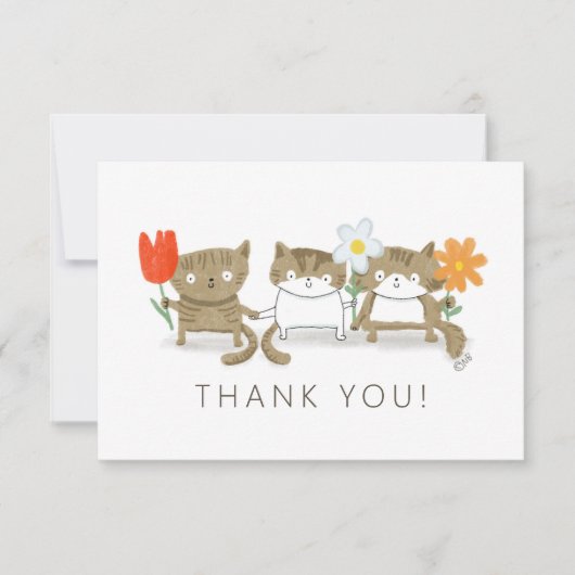 Drei Niedliche Kätzchen mit Blume Dankeschön Karte (Vorderseite)