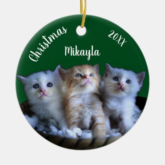 Drei Niedliche Kätzchen Weihnachts Keramik Ornamen Keramik Ornament (Vorne)
