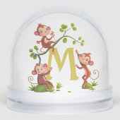 Drei Niedliche Lucky Affen und Monogramm Schneekugeln (Vorderseite)