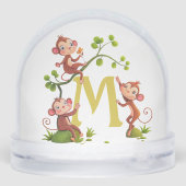 Drei Niedliche Lucky Affen und Monogramm Schneekugeln (Rückseite)