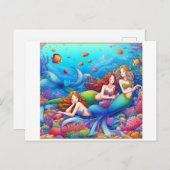 Drei Niedliche Mermaid-Spiele Postkarte (Vorne/Hinten)