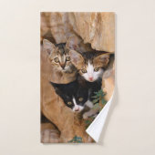 Drei Niedliche Neugierige Katzen Kätzchen Faces Fu Badhandtuch Set (Handtuch)