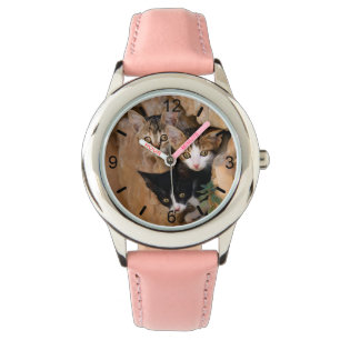 Drei Niedliche Neugierige Katzenkitte Funny , Wäh Armbanduhr
