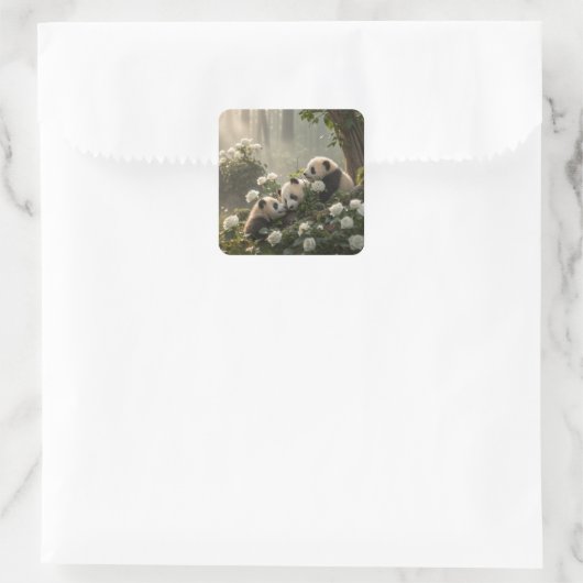 Drei Niedliche Pandas Quadratischer Aufkleber (Tasche)