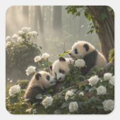 Drei Niedliche Pandas Quadratischer Aufkleber (Vorderseite)