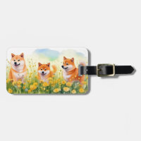 drei niedliche shiba inus und leuchter Gepäckmarke