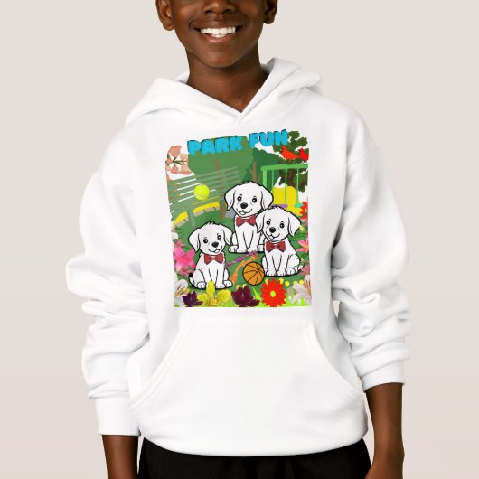 Drei Niedliche, sonnige Welpen im Park Hoodie (Vorderseite)