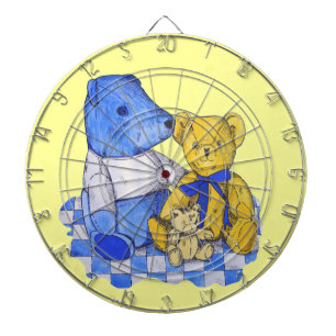 drei niedliche Teddies auf Dartscheibe