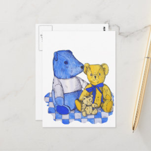 drei niedliche Teddies über Picknicktuch-Originalk Postkarte