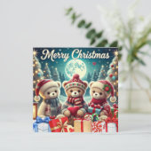 Drei Niedliche Teddy Bears Frohe Weihnachten (Stehend Vorderseite)
