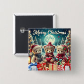 Drei Niedliche Teddy Bears Frohe Weihnachten Button (Vorne & Hinten)