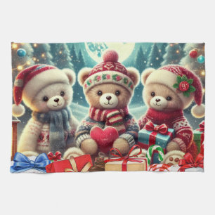 Drei Niedliche Teddy Bears Frohe Weihnachten Geschirrtuch