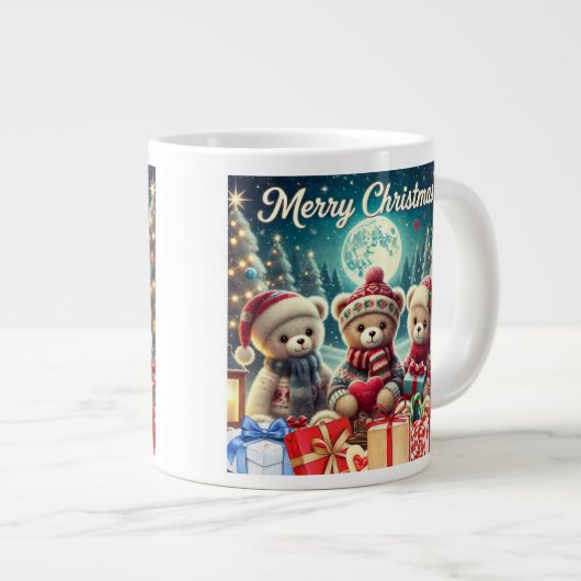 Drei Niedliche Teddy Bears Frohe Weihnachten Jumbo-Tasse (Vorderseite Rechts)