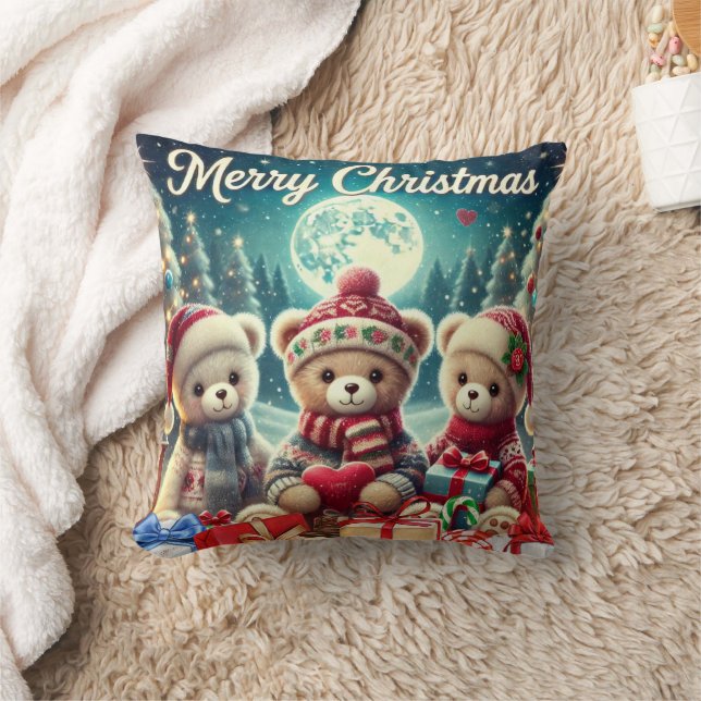 Drei Niedliche Teddy Bears Frohe Weihnachten Kissen (Decke)