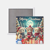 Drei Niedliche Teddy Bears Frohe Weihnachten Magnet (Vorderseite/Rückseite)