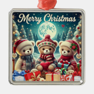 Drei Niedliche Teddy Bears Frohe Weihnachten Ornament Aus Metall
