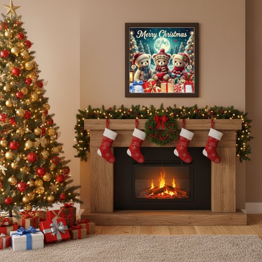 Drei Niedliche Teddy Bears Frohe Weihnachten Poster