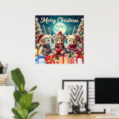 Drei Niedliche Teddy Bears Frohe Weihnachten Poster (Heimbüro)