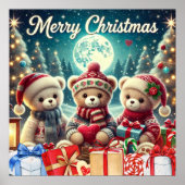 Drei Niedliche Teddy Bears Frohe Weihnachten Poster (Vorne)